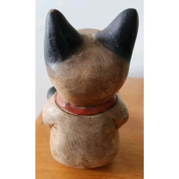 Vintage Folk Art Cat w/ Book & Red Tie Handmade Wooden Whimsical Shelf Sitter 7" - Picture 7 of 11